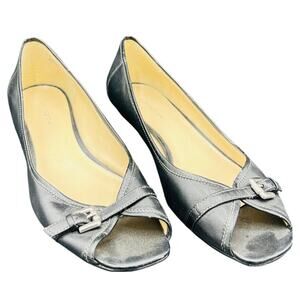 🖤 Covington Peep Toe Flats Black Bow Buckle Women’s 8.5M Leather Upper Work